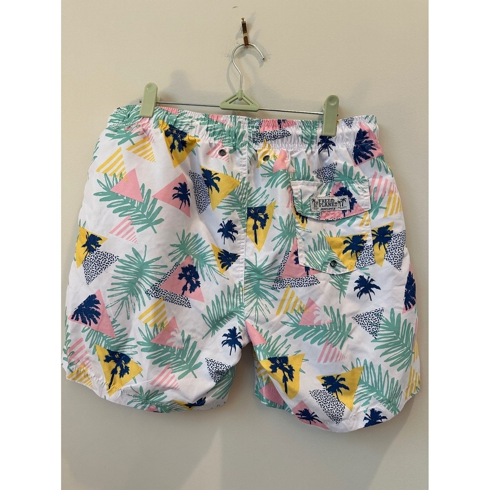 Free Planet Men's Tropical Swim Trunks Medium Palm Print Board Shorts - Picture 2 of 4